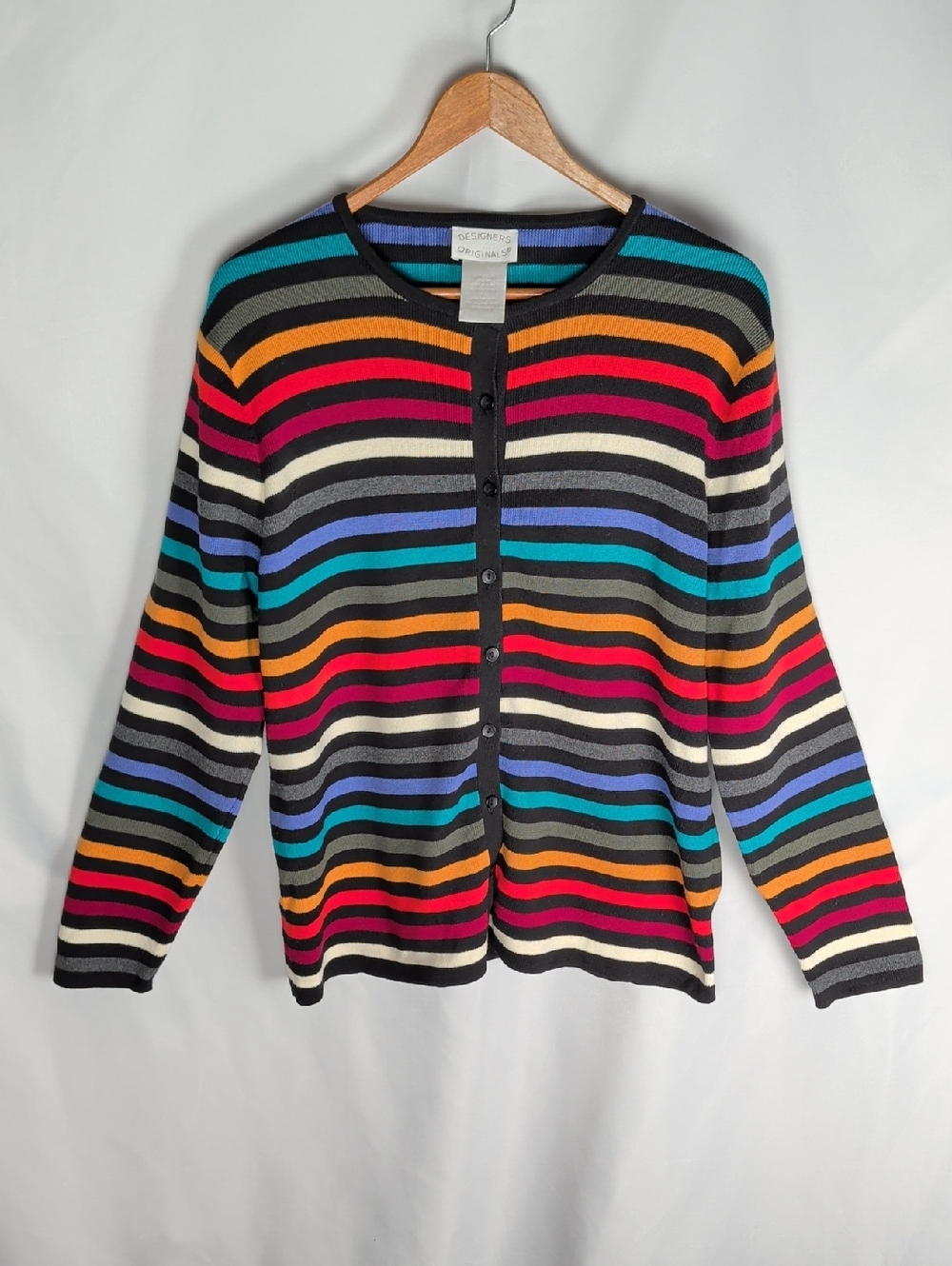 90s Vintage Designers Originals Striped Cardigan - 100% Cotton - L